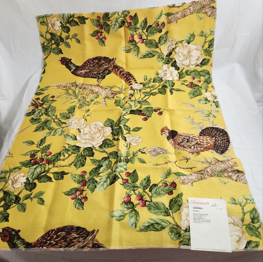 2pc scalamandre texile sample pieces of upland print pheasant new linen blend